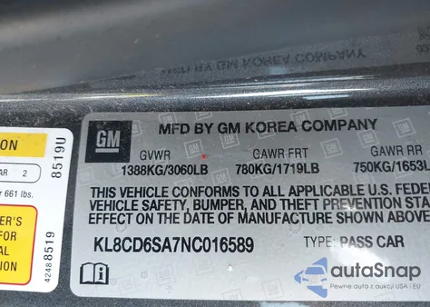 2022 Chevrolet Spark Fwd 1Lt Automatic from USA, damaged, VIN KL8CD6SA7NC016589